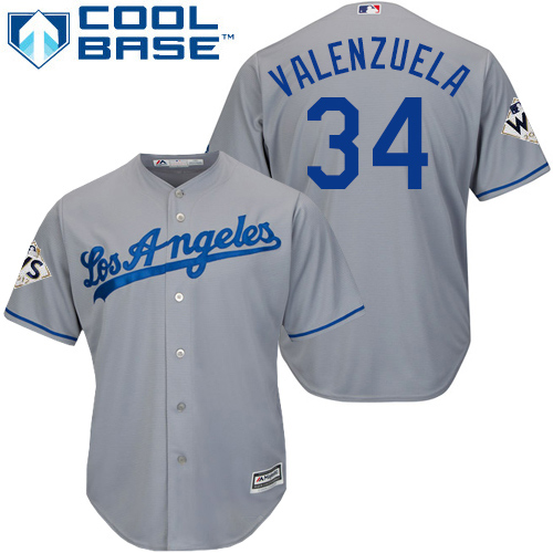 Dodgers #34 Fernando Valenzuela Grey Cool Base World Series Bound Stitched Youth MLB Jersey